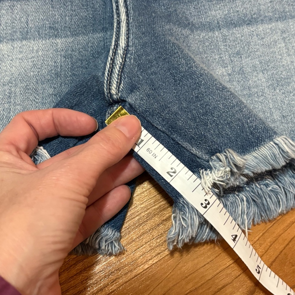 KanCan Blue Jean Shorts Women’s XL high rise button fly distressed frayed hem - Picture 11 of 15